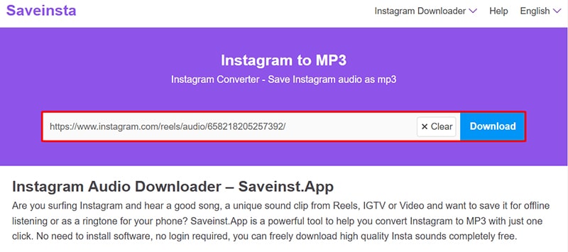 Paste the post URL into Saveinsta™